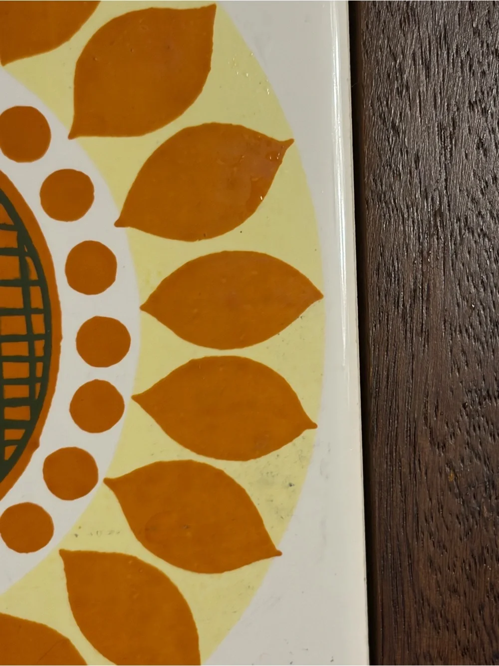 Wooden Serving Tray with Orange Sunburst Tile